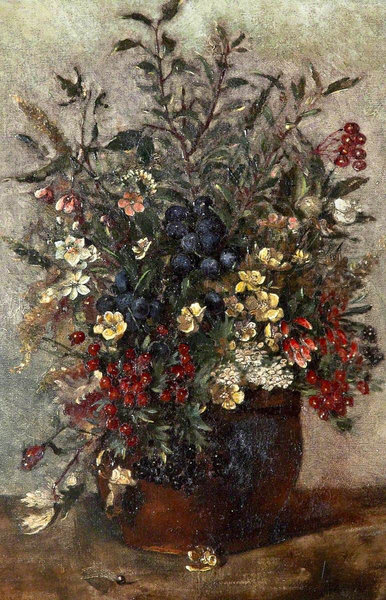 Field Flowers and Berries in a Brown Pot - view 1