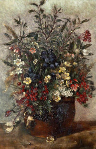 Field Flowers and Berries in a Brown Pot Field Flowers and Berries in a Brown Pot