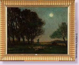 Moutons Au Pre Au Clir De Lune by Edward Chappel