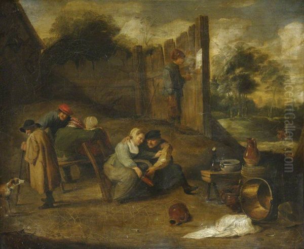 A Group of Peasants outside a Tavern - view 1