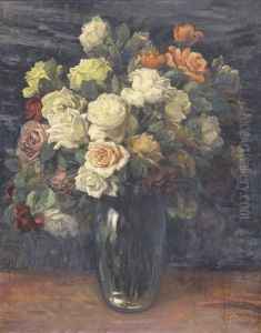 Uppiges Rosenstillleben In Glasvase by Edward Chappel