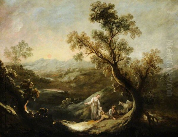An Extensive Mountain Landscape with Figures and Sheep - view 1