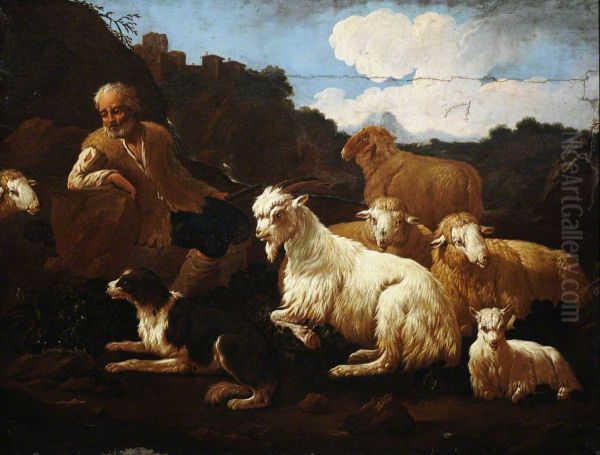A Shepherd and his Flock in a Landscape - view 1