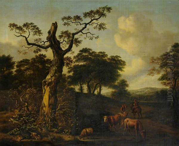 Extensive Wooded Landscape with Herdsmen and Cattle on a Road - view 1
