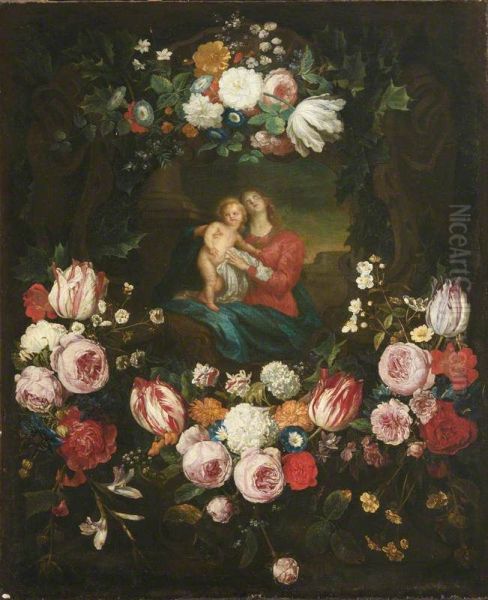 Madonna and Child set in a Garland of Flowers - view 1