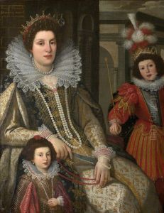 Maria Maddalena, Grand-Duchess of Tuscany (1589-1631), with her Eldest Son Grand-Duke Ferdinand II (1610-1670), and Youngest Daughter Anna de' Medici, later Archduchess of the Tyrol (1616-1676) by Jacopo Ligozzi