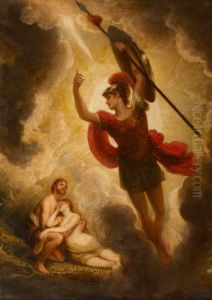 The Archangel Michael leaving Adam and Eve, after having conducted them out of Paradise