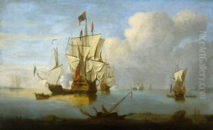 A Man-o' War firing a Salute in a Calm by Peter Monamy