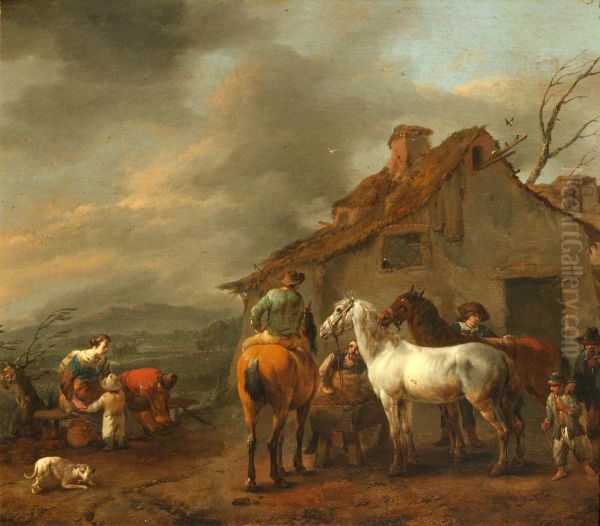Horsemen and Peasants before a Cottage - view 1