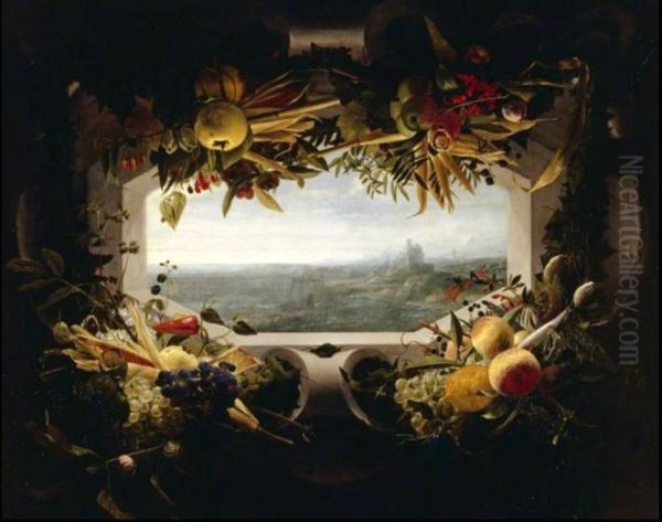 A Seascape within a Garland of Fruit - view 1
