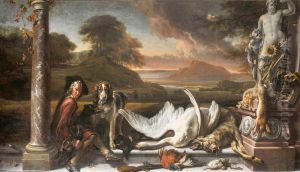 Still Life of Dead Game in a Landscape with Huntsman