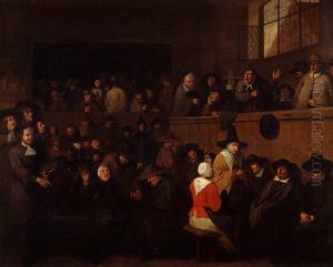 A Puritan Meeting, with a Self-portrait of Egbert Van Heemskerck (c.1635-1704) by Egbert Van Heemskerck