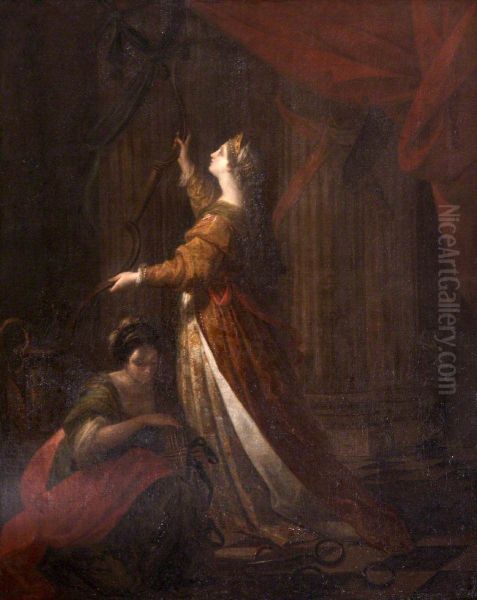 Penelope taking down the Bow of Ulysses - view 1