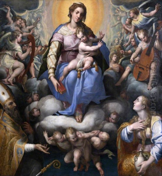 Madonna and Child in a Glory of Music-making Angels with the Magdalen and Saint Petronius - view 1