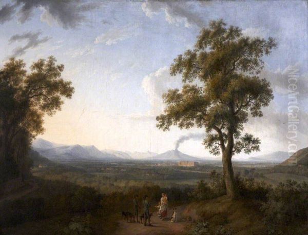 View of the Plain of Caserta seen from the Royal Belvedere with Vesuvius in the distance - view 1