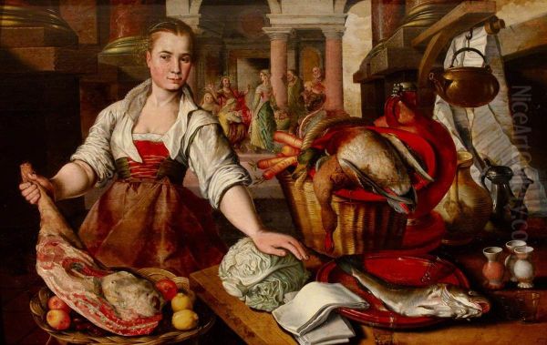 A Maid in a Kitchen with Christ in the House of Martha and Mary in the background - view 1