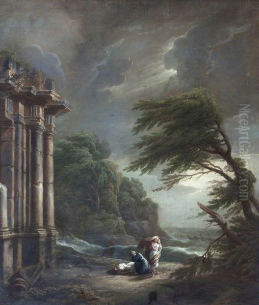 Stormy Seashore with Ruined Temple, Shipwreck and Figures - view 1