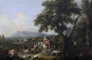 A Classical Landscape with Peasants fording a Stream A Classical Landscape with Peasants fording a Stream