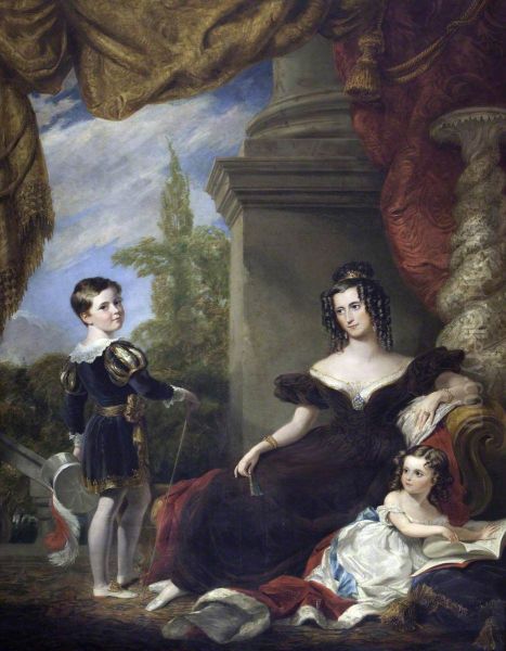 Louisa Barbara Catherine Philips, Countess of Lichfield (c.1800-1879) with Two of her Children Thomas George Anson, 2nd Earl of Lichfield MP (1825-1892) and Lady Harriet Frances Maria Anson, Lady Vernon (1827-1898) - view 1