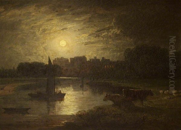 Windsor and Eton from Clewer Meadows by Moonlight - view 1