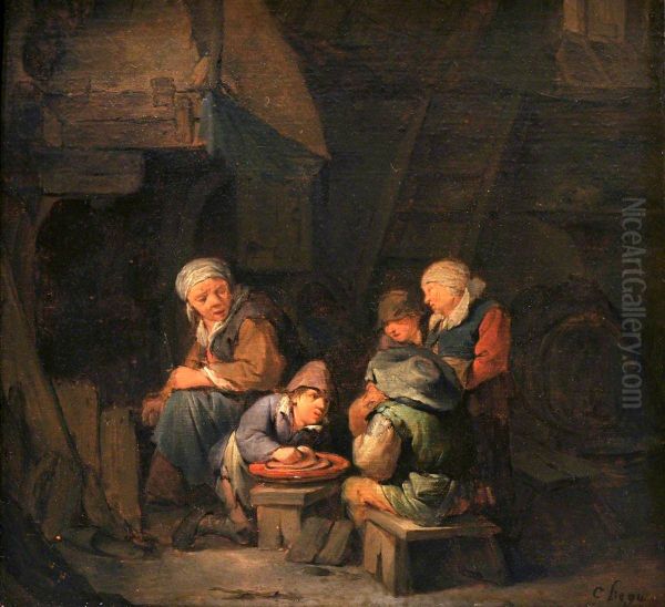 A Cottage Interior with Peasants - view 1