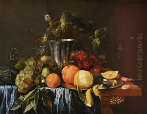 Still Life with a Silver Jug and Fruit by Jan Davidsz. De Heem