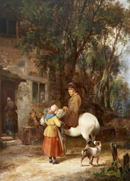Man on a Horse being served outside an Inn - view 1