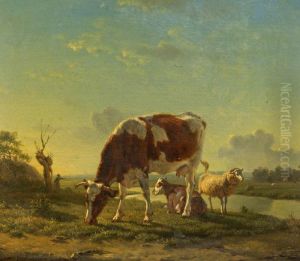 Cattle and Sheep by a River by Jan Baptiste de Jonghe