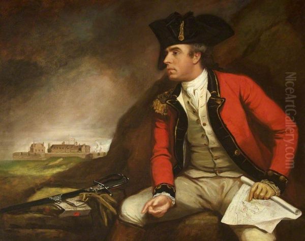 Captain Sir Thomas Hyde Page (1746-1821) holding a Plan of Fort Landguard and seen in the distance - view 1