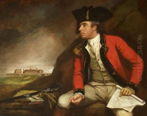 Captain Sir Thomas Hyde Page (1746-1821) holding a Plan of Fort Landguard and seen in the distance