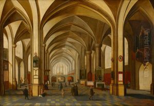 A Church Interior with Figures by Hendrik van Steenwijk II