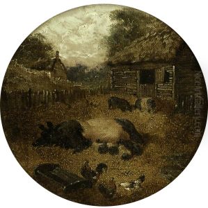 Eight Circular Farmyard Scenes (1. Pigs; 2. Mare and Foal; 3. Cows; 4. Sheep; 5. Chickens; 6. Ducks; 7. Rabbits; 8. Donkey) by John Frederick Herring, Sr.