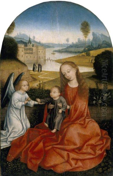 Maria met kind en een engel. In de achtergrond twee dominicanen - view 1