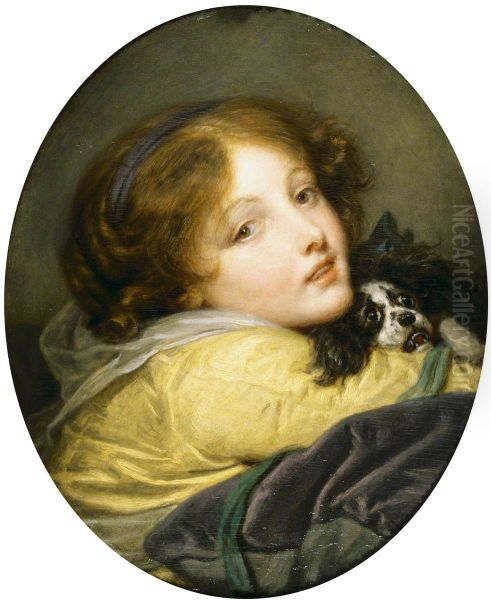 A Girl holding a Spaniel - view 1