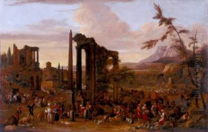 Market Scene set amidst a Capriccio of Ruins by Peeter van Bredael
