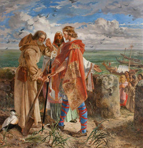 King Egfrid and Bishop Trumwine persuade Cuthbert to be made Bishop (One of a series of eight oil paintings illustrating the history of the English Border) King Egfrid and Bishop Trumwine persuade Cuthbert to be made Bishop (One of a series of eight oil paintings illustrating the history of the English Border)