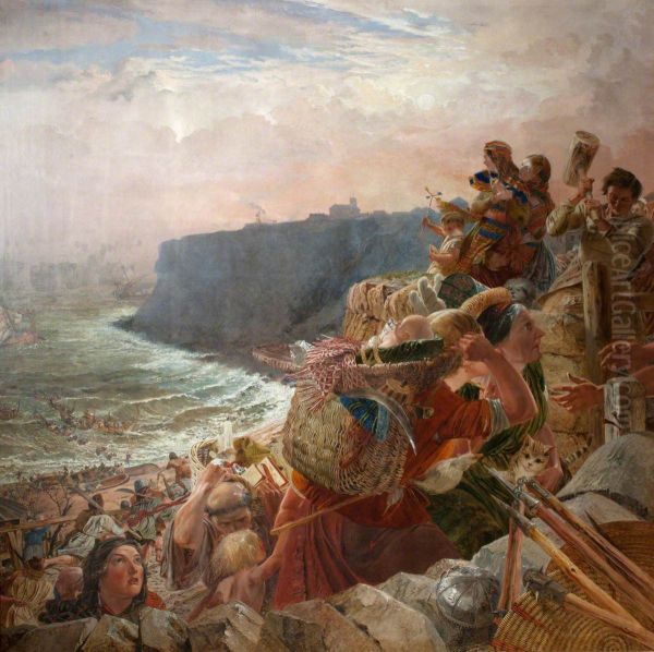 The Danes descend upon the Coast and at last possess Northumberland (One of a series of eight oil paintings illustrating the history of the English Border) - view 1