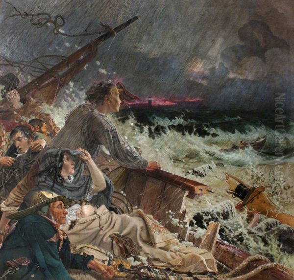 Grace Darling (1815-1842) and her father William Darling (d.1865) save the Survivors from the Wreck of the Steamer 'Forfarshire' on the Farne Rocks, 7th September 1838 (One of a series of eight oil pa - view 1