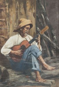 Negro com Chapeu Tocando Violao by Adrien Henri Vital van Emelen