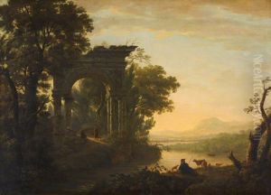 A Morning Landscape with a Triumphal Arch by William Ashford