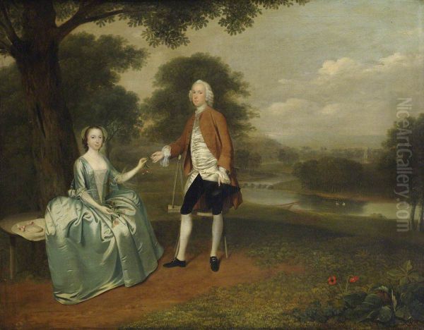 A Gentleman handing a Lady a Sprig of Honeysuckle - view 1