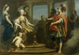 Aeneas and Achates wafted in a Cloud before Dido, Queen of Carthage, with Cupid at her Feet