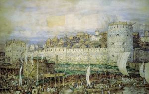 <<Veroatnyj vid belokamennogo Kremla Dmitria Donskogo. Konec XIV veka>> by Apollinary Vasnetsov