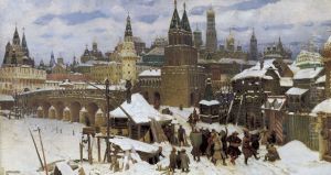 Vsehsvyatsky Kamenny bridge. Moscow at the end of 17th century