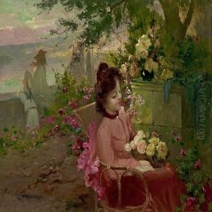 A Young Woman And Two Children By The Mediterranean Coast by Georges Charbonneau