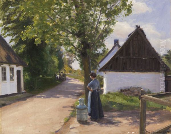 Dansk landsbygade med landmand og maelkemand - view 1