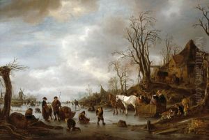 Winter Landscape near an Inn by Isaac Van Ostade