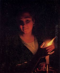 A young woman with a burning candle by Godfried Schalcken
