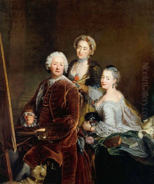 Self-portrait with Daughters Henriette Joyard and Marie de Rege in front of the easel - view 1