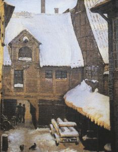 Wintery view at Mikkel Vibe's House (also known as Sigvert Grubbe's House) on Strandgade in Christianshavn, Copenhagen. by Peder Severin Kroyer